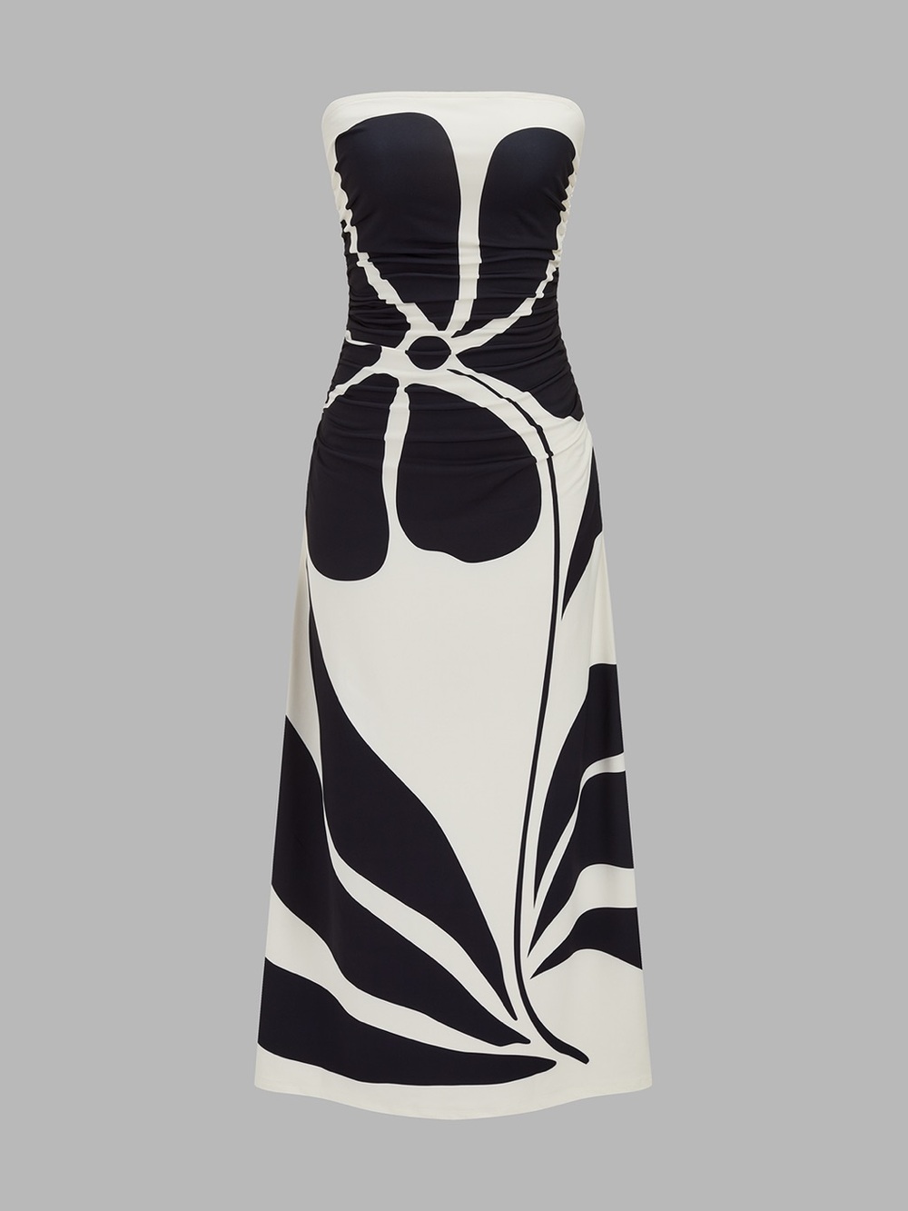 Commense Strapless Floral Maxi Dress Black Ivory Resort Boho Size L - Picture 4 of 6